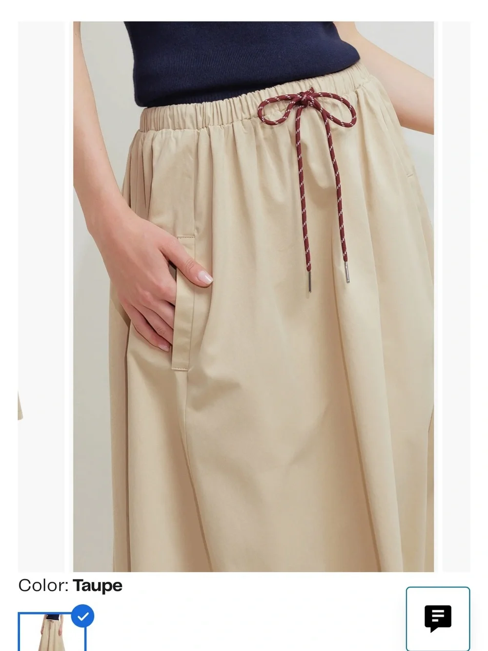 Taupe Drawstring Full Skirt - Casual Elegant Circle Skirt